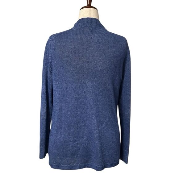 Talbots Petites 100% Linen Open Front Cardigan Sweater Blue Coastal MP - Picture 2 of 8